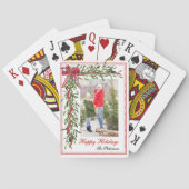 Happy Holidays Mistletoe Red Bow Family Foto Spielkarten (Rückseite)