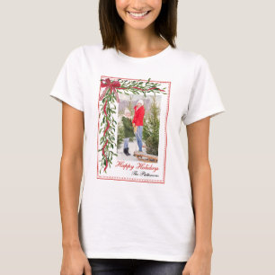 Happy Holidays Mistletoe Red Bow Family Foto T-Shirt