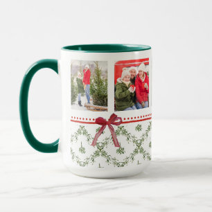 Happy Holidays Mistletoe Red Bow Family Foto Tasse