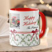 Happy Holidays Mistletoe Red Bow Family Foto Tasse