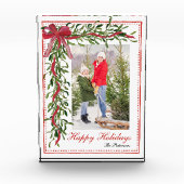 Happy Holidays Mistletoe Red Bow Family Fotoblock (Vorderseite)