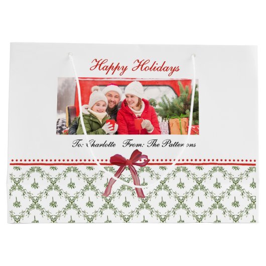 Happy Holidays Mistletoe Red Bow Individuelle Name Große Geschenktüte (Rückseite)