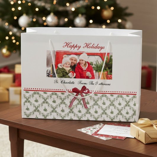 Happy Holidays Mistletoe Red Bow Individuelle Name Große Geschenktüte
