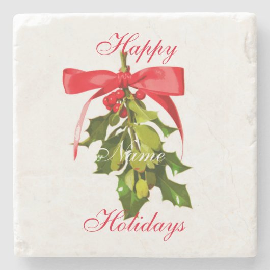 Happy Holidays mistletoe Steinuntersetzer (Vorderseite)