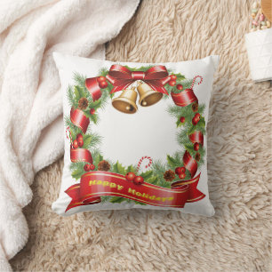 Happy Holidays Mistletoe Wreath Decorative Pillow Kissen