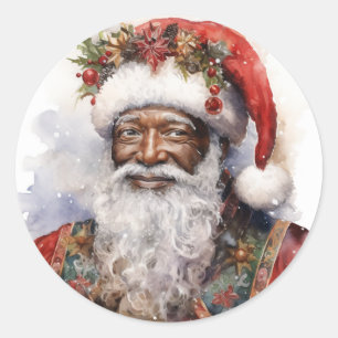 Happy Holidays mit Black Santa Runder Aufkleber