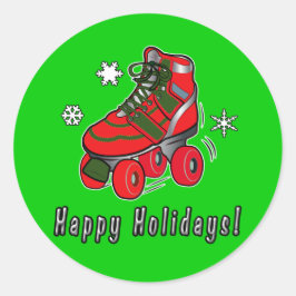 Happy Holidays mit Christmas Roller Skate Runder Aufkleber