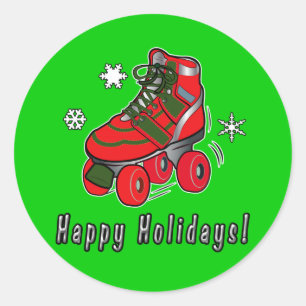 Happy Holidays mit Christmas Roller Skate Runder Aufkleber