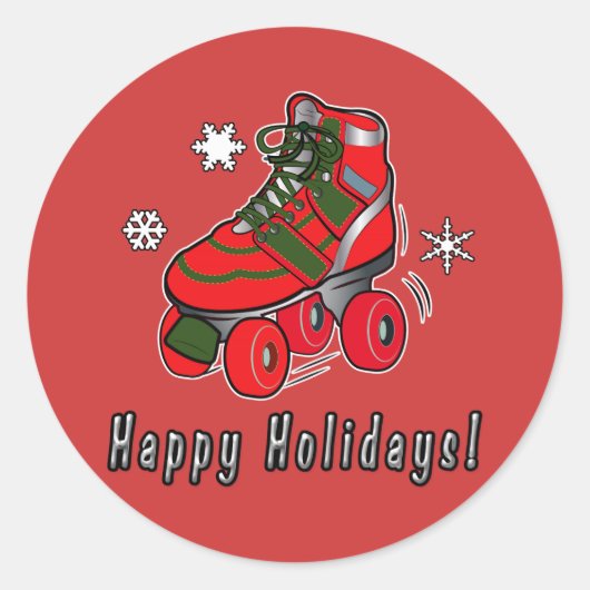 Happy Holidays mit Christmas Roller Skate Runder Aufkleber (Vorderseite)