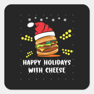 Happy Holidays mit Käse Shirt Weihnachtsschüssel Quadratischer Aufkleber