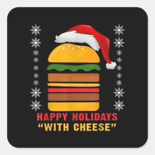 Happy Holidays mit Käse Weihnachts-Cheeseburger Quadratischer Aufkleber