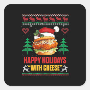 Happy Holidays mit Käse Weihnachts Cheeseburger Quadratischer Aufkleber