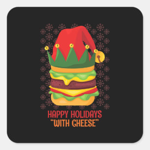 Happy Holidays mit Käse Weihnachtsmann Quadratischer Aufkleber