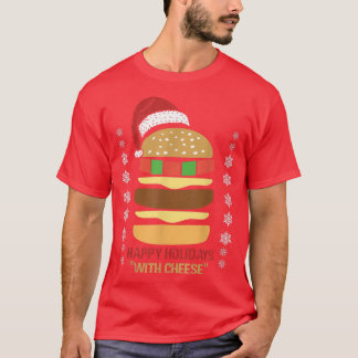 Happy Holidays Mit Käse Weihnachtsmannmütze Weihna T-Shirt