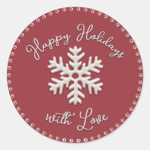 Happy Holidays mit Liebe Embossed Snowflake Class Runder Aufkleber