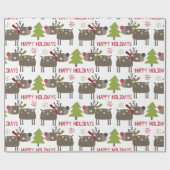 Happy Holidays mit Rentier und Schneeflocken Geschenkpapier (Flach)