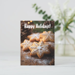 Happy Holidays mit schneeflockenartigen Cookies Feiertagspostkarte