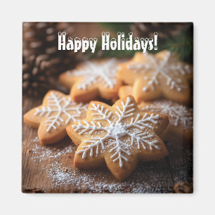 Happy Holidays mit schneeflockenartigen Cookies Magnet