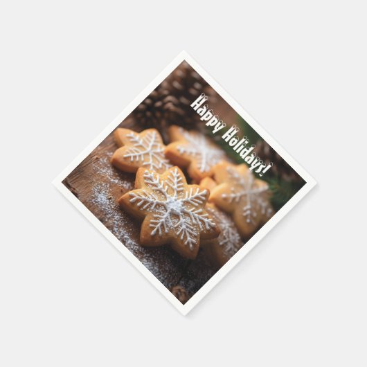 Happy Holidays mit schneeflockenartigen Cookies Serviette (Ecke)