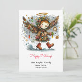 Happy Holidays mit Whimsical Angel Feiertagskarte (Stehend Vorderseite)