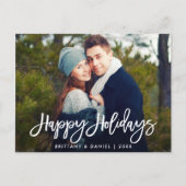 Happy Holidays Modern Brush Script Foto Postkarte (Vorderseite)