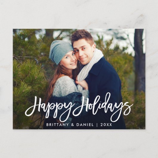 Happy Holidays Modern Brush Script Foto Postkarte (Vorderseite)