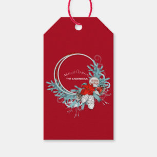 Happy Holidays Modern Chic Red Pine Wreath Geschenkanhänger