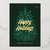 Happy Holidays Modern Eleganter Weihnachtsbaum Folien Feiertagskarte (Vorderseite)