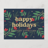 Happy Holidays Modern Foliage Botanisches Budget Ankündigungspostkarte (Vorderseite)