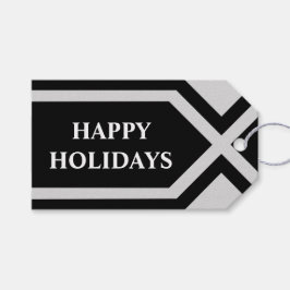 Happy Holidays Modern Geometric Black Gray Custom Geschenkanhänger