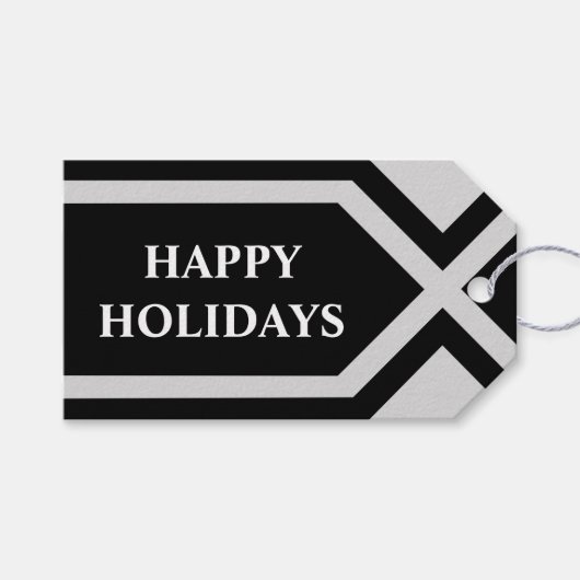 Happy Holidays Modern Geometric Black Gray Custom Geschenkanhänger (Vorderseite (Horizontal))
