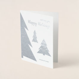 Happy Holidays Modern Geometric Trees Silver Folienkarte