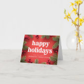 Happy Holidays Modern Holly Berry Pine Needles Red Karte (Gelbe Blume)