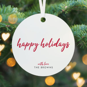 Happy Holidays Modern Minimalistische Rote Weihn Ornament Aus Metall