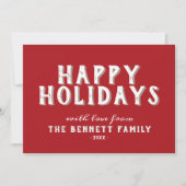 Happy Holidays Modern Red White Typografy Karte (Vorderseite)