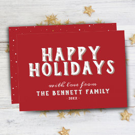 Happy Holidays Modern Red White Typografy Karte