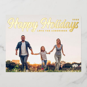 HAPPY HOLIDAYS MODERN Script Gold Foto Folien Feiertagspostkarte