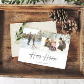 Happy Holidays Modern Script Two Foto Card