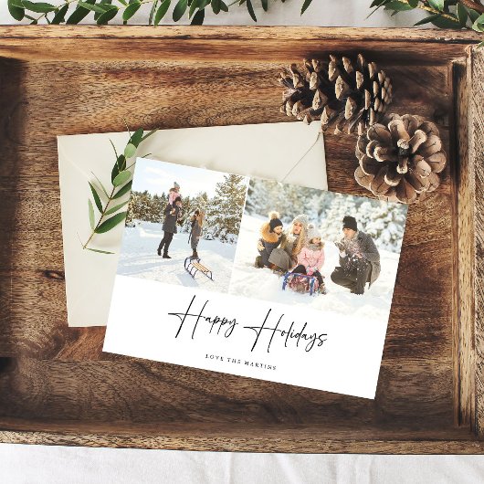 Happy Holidays Modern Script Two Foto Card