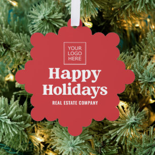 Happy Holidays Modern Simple Business Logo Ornament Karte