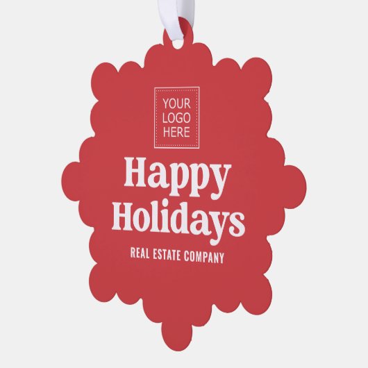 Happy Holidays Modern Simple Business Logo Ornament Karte (Linke Ecke)