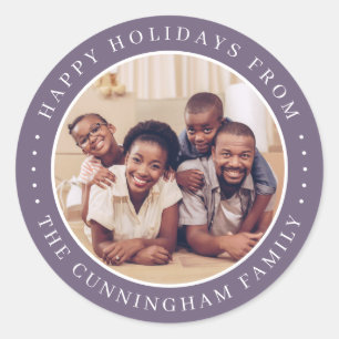 Happy Holidays Modern Simple Chic Family Foto Runder Aufkleber