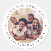 Happy Holidays Modern Simple Chic Family Foto Runder Aufkleber (Vorderseite)