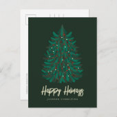 Happy Holidays Modern Simple Christmas Tree Ankündigungspostkarte (Vorne/Hinten)