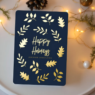 Happy Holidays Modern Simple Foliage Botanical Folien Feiertagskarte