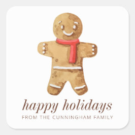 Happy Holidays Modern Watercolor Gingerbread Mann Quadratischer Aufkleber