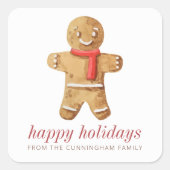Happy Holidays Modern Watercolor Gingerbread Mann Quadratischer Aufkleber (Vorderseite)