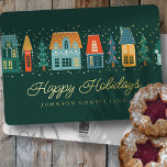 Happy Holidays Modern Winter Snow Village Folien Feiertagskarte<br><div class="desc">Ihr Firmenlogo kann hinten hinzugefügt werden. Ändern Sie die Urlaubsnachricht,  den Firmennamen oder den Firmennamen. Abrufbar unter: http://www.zazzle.com/selectpartysupplies</div>