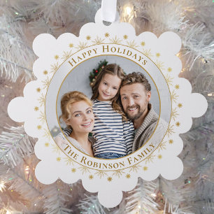 Happy Holidays Moderne Elegante Imitate Gold Foto Ornament Karte