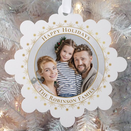 Happy Holidays Moderne Elegante Imitate Gold Foto Ornament Karte